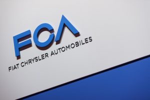 Логото на FCA (Fiat Chrysler Automobiles) на press day на 2019 Geneva International Motor Show - сн. AFP