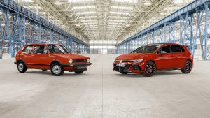 The first Volkswagen Golf GTI from 1976 and the the Golf GTI EDI